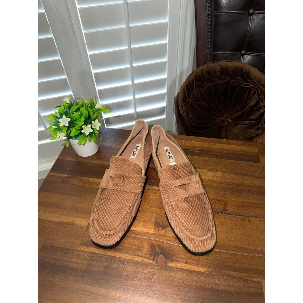 Bibi Lou Tan Corduroy Loafers Almond Toe Slip On Shoes Womens Size 40 EU 9.5 US